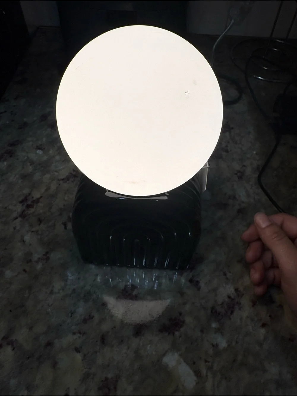 Contemporary White Globe Table Lamp with Black Glass Arch Base